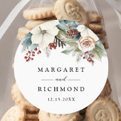 Sticker Rond Mariage d'hiver rustique bleu bleu-bleu floral