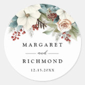 Sticker Rond Mariage d'hiver rustique bleu bleu-bleu floral (Devant)