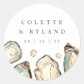 Sticker Rond Mariage d'huîtres d'aquarelle côtière (Devant)