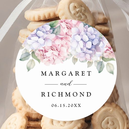 Sticker Rond Mariage d'Hydrangée rose pâle et pourpre