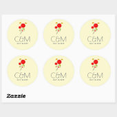 Sticker Rond Mariage d'illustration de fleurs de coeur rouge mi (Feuille)