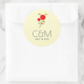 Sticker Rond Mariage d'illustration de fleurs de coeur rouge mi (Sac)