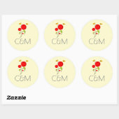 Sticker Rond Mariage d'illustration de fleurs de coeur rouge mi (Feuille)
