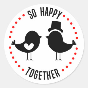 Sticker Rond Mariage d'Inséparables Dessin Animé Noir et Blanc