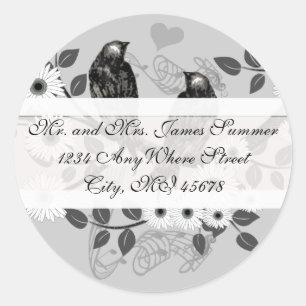 Sticker Rond Mariage d'oiseaux amoureux de la forêt enchantée