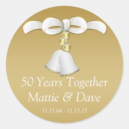 Sticker Rond Mariage d'or blanc cloches 50e anniversaire (Devant)