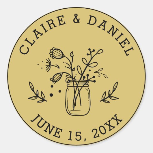 Sticker Rond Mariage d'or Enregistrer la date Mason Fleurs de p (Devant)