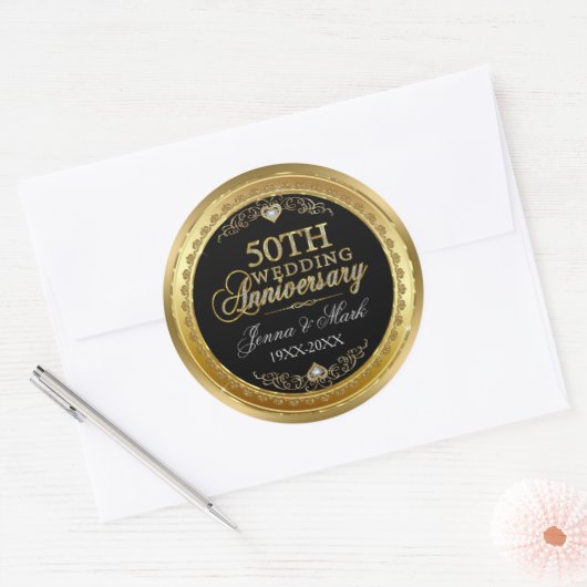Sticker Rond Mariage d'or Glam Gold & Diamonds (Enveloppe)