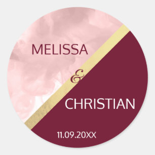 Sticker Rond Mariage d'or moderne tendance rose et bordeaux