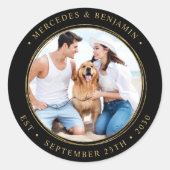 Sticker Rond Mariage d'or noir photo personnalisée (Devant)