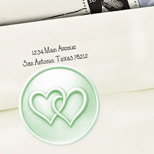 Sticker Rond Mariage Douce Verte Deux Cœurs Entrelacés