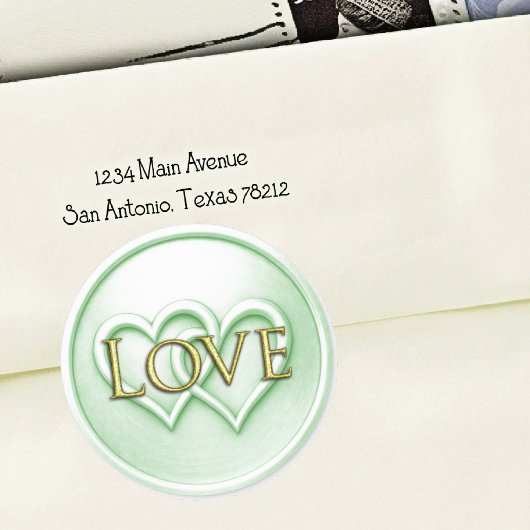 Sticker Rond Mariage Douce Verte Deux Cœurs Entrelacés