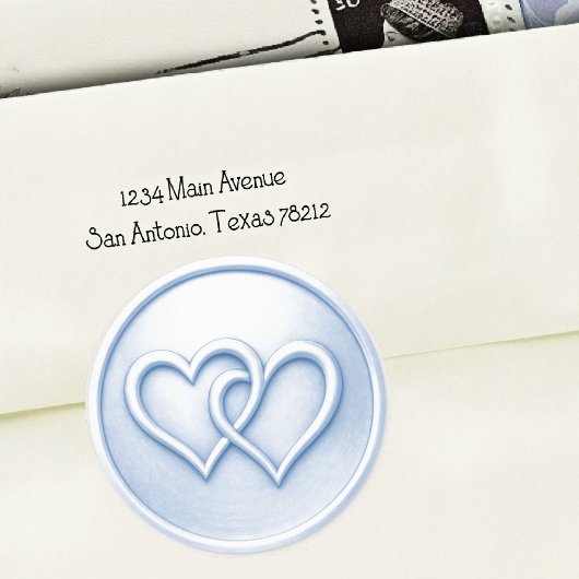 Sticker Rond Mariage Douceur Bleue Deux Cœurs Entrelacés
