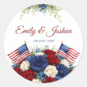 Sticker Rond Mariage Drapeau Américain et Fleurs (Devant)