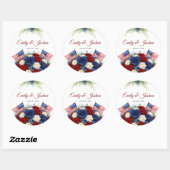 Sticker Rond Mariage Drapeau Américain et Fleurs (Feuille)