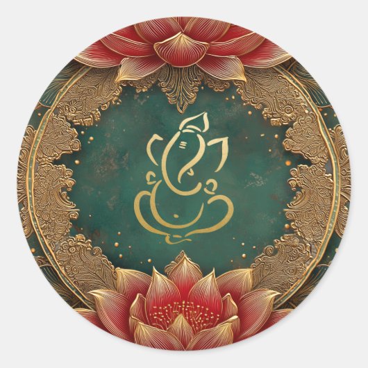 Sticker Rond Mariage du dieu hindou Ganesh | Indien Or Lotus Ve (Devant)