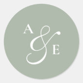 Sticker Rond Mariage du script de monogramme vert Sage (Devant)