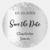 Sticker Rond Mariage du script en argent Enregistrer la date (Devant)