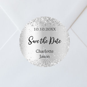 Sticker Rond Mariage du script en argent Enregistrer la date