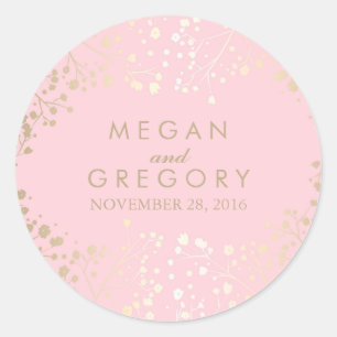 Sticker Rond Mariage du souffle de bébé rose et or