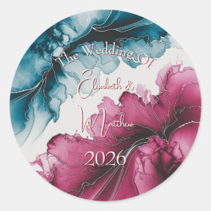 Sticker Rond Mariage Dusty Blue et Burgundy