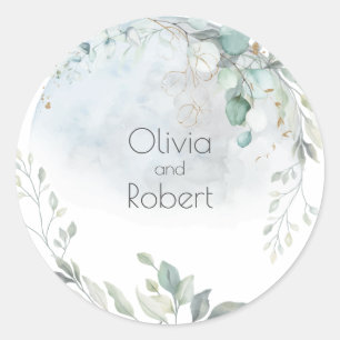 Sticker Rond Mariage Dusty Blue Over the Moon in Love