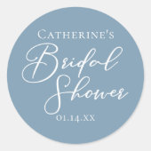 Sticker Rond Mariage Dusty Blue Personnalisé Écriture Blanche (Devant)