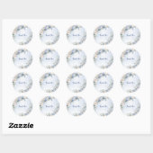 Sticker Rond Mariage Dusty Blue Watercolor Fleurs d'ivoire Feui (Feuille)