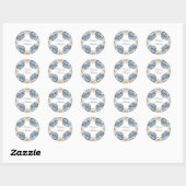 Sticker Rond Mariage Dusty Blue & White Peony (Feuille)