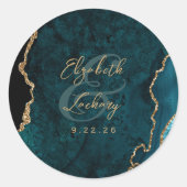 Sticker Rond Mariage écriture Agate Bleu sarcelle Or (Devant)