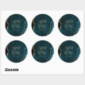 Sticker Rond Mariage écriture Agate Bleu sarcelle Or (Feuille)