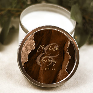 Sticker Rond Mariage écriture Agate Brun Mocha Or
