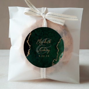 Sticker Rond Mariage écriture Agate Or Vert Emeraude