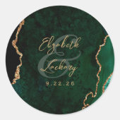Sticker Rond Mariage écriture Agate Or Vert Emeraude (Devant)