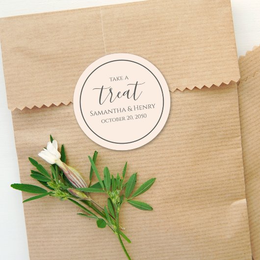 Sticker Rond Mariage Écriture Calligraphique Simple Trait Pêche