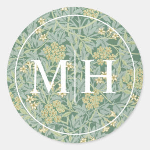 Sticker Rond Mariage élégant à monogramme floral vert