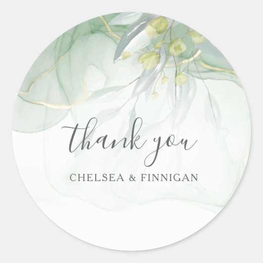 Sticker Rond mariage Elegant Aquarelle Verdure merci (Devant)