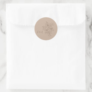 Sticker Rond Mariage Élégant aux Fleurs Beige
