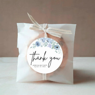 Sticker Rond Mariage Élégant aux Fleurs Bleu Poussiéreux