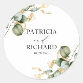 Sticker Rond Mariage Élégant avec Feuillage Doré (Devant)