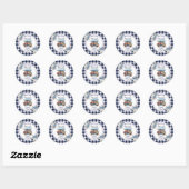 Sticker Rond Mariage élégant avec gingham bleu et thème floral (Feuille)