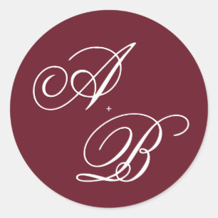 Sticker Rond Mariage élégant avec monogramme en script profond