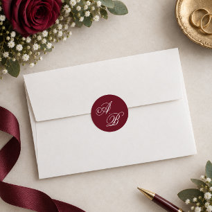 Sticker Rond Mariage élégant avec monogramme en script profond