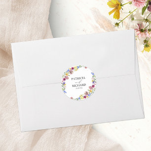 Sticker Rond Mariage Élégant Bohème aux Fleurs Sauvages