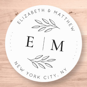 Sticker Rond Mariage Élégant Chic Moderne Simple Chic Monogramm