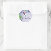 Sticker Rond mariage élégant colibri fleurs violettes (Sac)