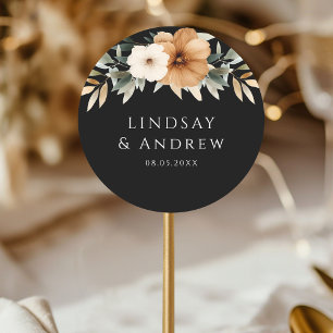 Sticker Rond Mariage Élégant Cuivre & Noir Terreux