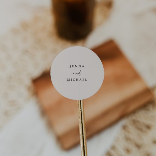 Sticker Rond Mariage élégant écriture beige clair