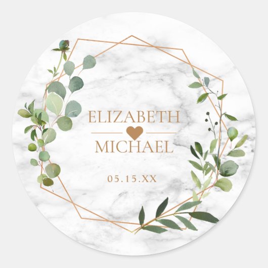 Sticker Rond Mariage élégant en marbre Eucalyptus géométrique e (Devant)