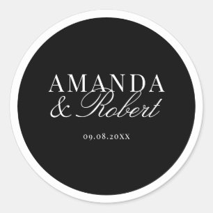 Sticker Rond Mariage élégant et classe noir et blanc